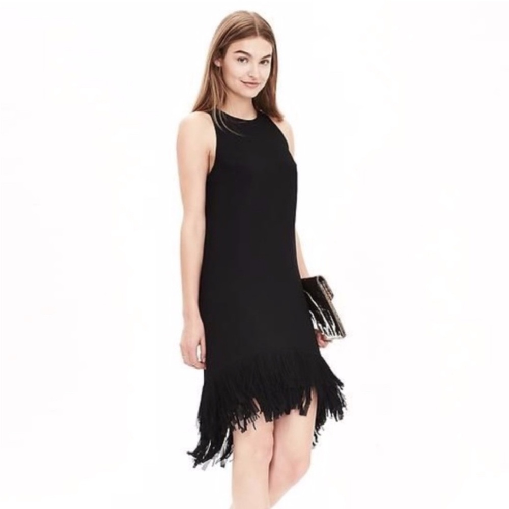EUC Banana Republic Black Fringe Hem Dress. LBD with a little something extra!